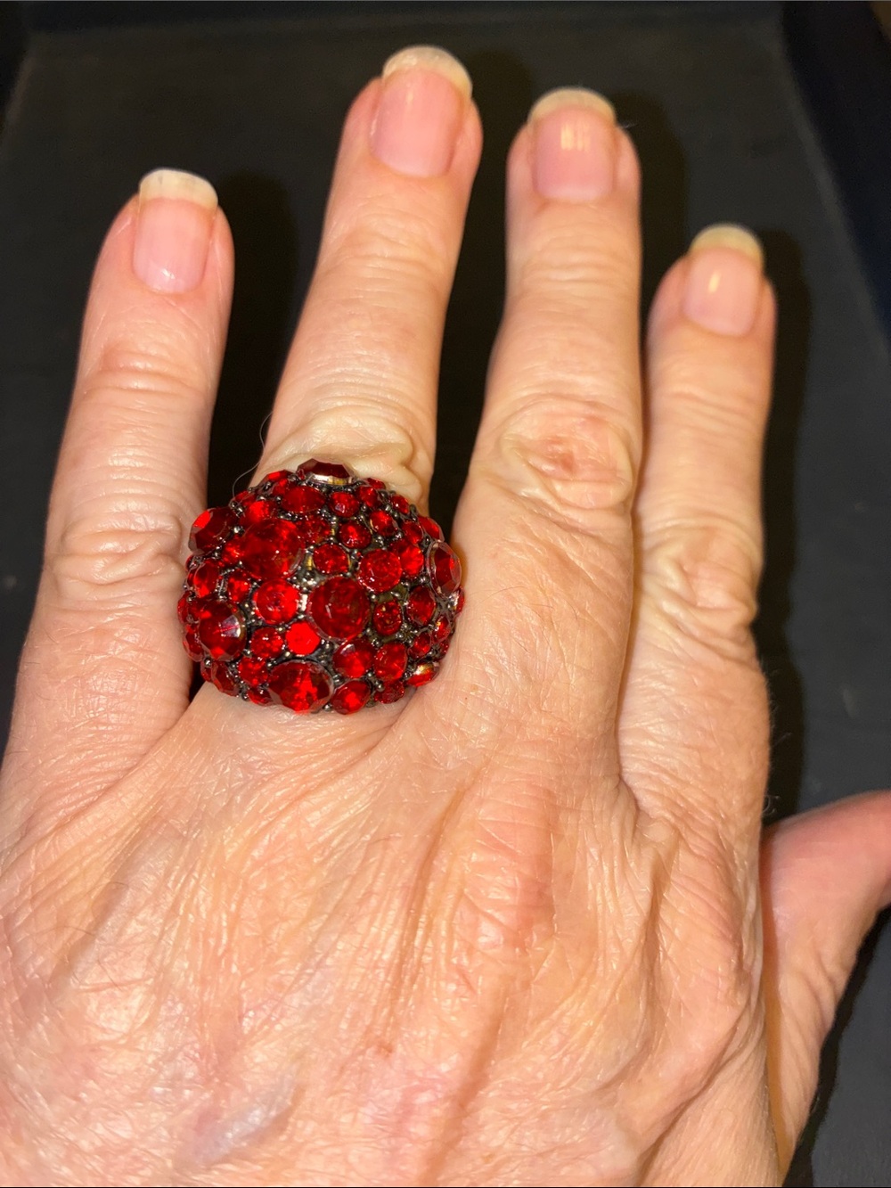 Red Crystal Dome Cocktail Stretch Ring